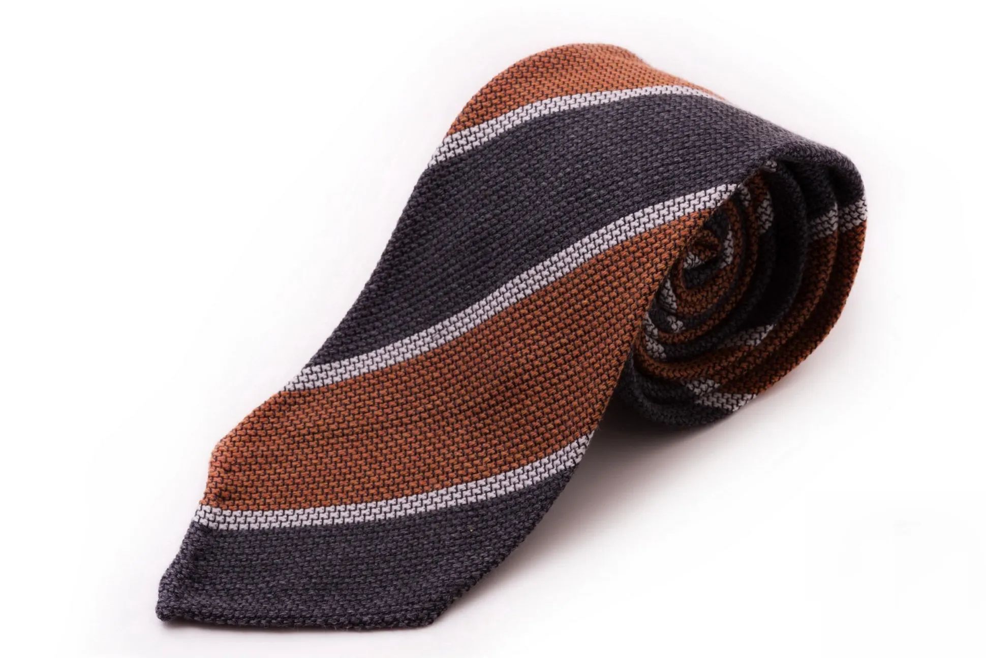 Orange & Gray Striped Cashmere Wool Grenadine Tie