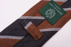 Orange & Gray Striped Cashmere Wool Grenadine Tie