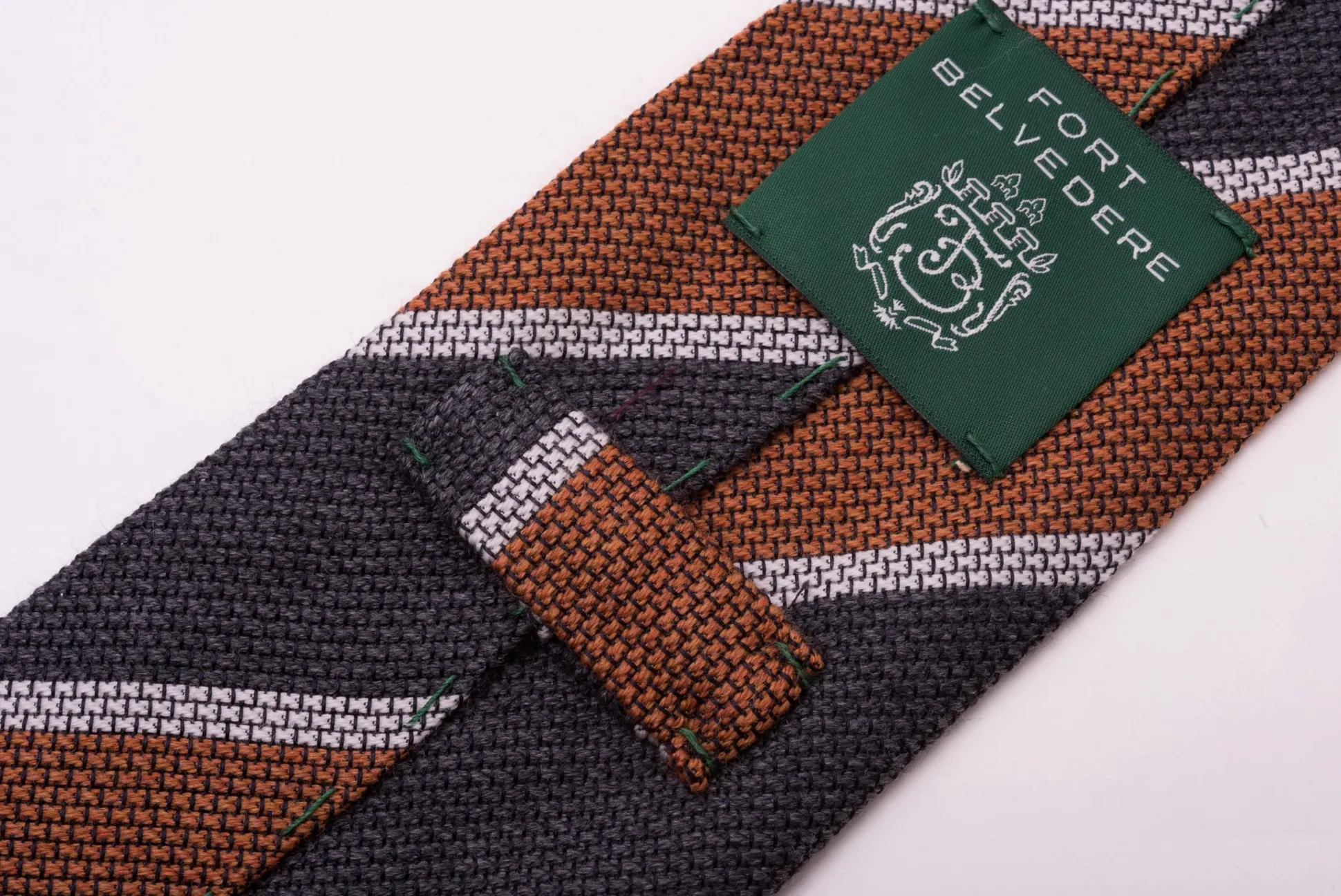 Orange & Gray Striped Cashmere Wool Grenadine Tie