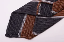 Orange & Gray Striped Cashmere Wool Grenadine Tie