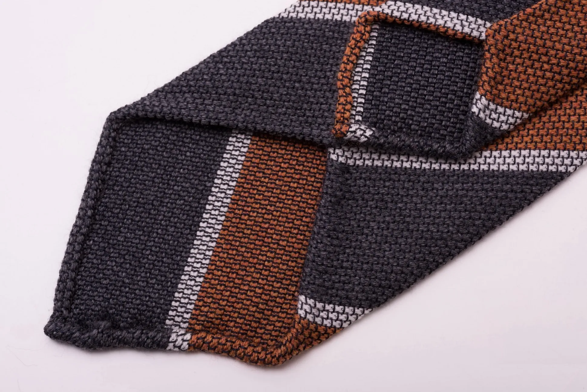 Orange & Gray Striped Cashmere Wool Grenadine Tie