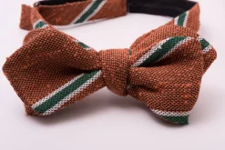 Orange, Green & Cream Striped Shantung Silk Bow Tie