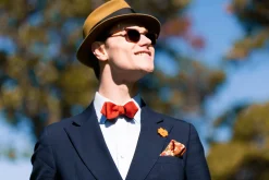Orange & Green Polka Dots Wool Challis Bow Tie