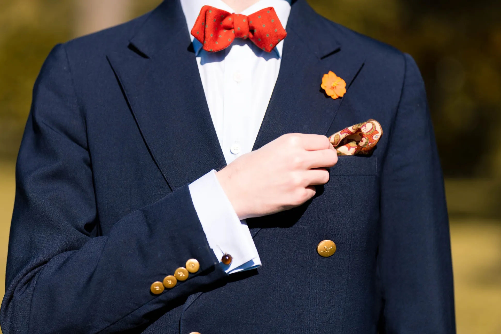 Orange & Green Polka Dots Wool Challis Bow Tie