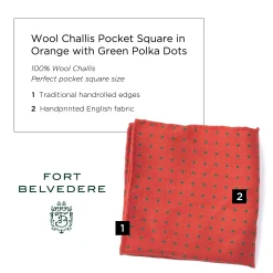 Orange & Green Polka Dot Wool Challis Pocket Square