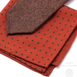 Orange & Green Polka Dot Wool Challis Pocket Square
