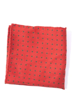 Orange & Green Polka Dot Wool Challis Pocket Square