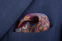 Orange Medallion Silk Wool Pocket Square