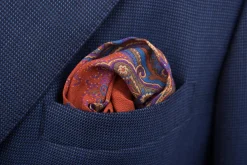 Orange Medallion Silk Wool Pocket Square