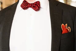 Orange Red Diamond Pattern Jacquard Woven Bow Tie