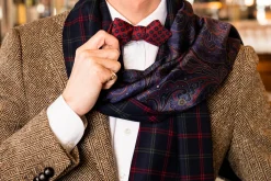 Orange Red Diamond Pattern Jacquard Woven Bow Tie