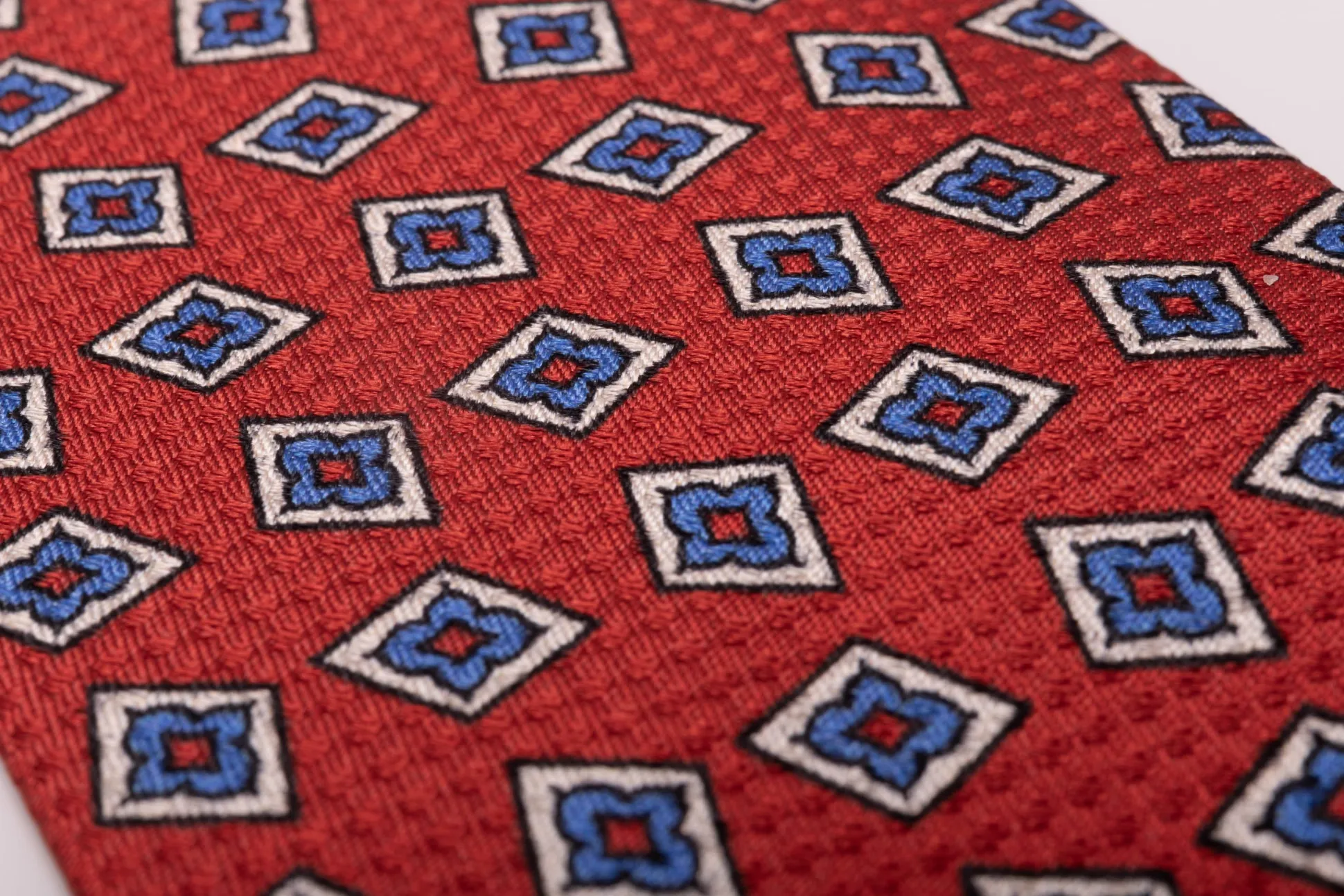 Orange-Red Diamond Printed Jacquard Woven Tie
