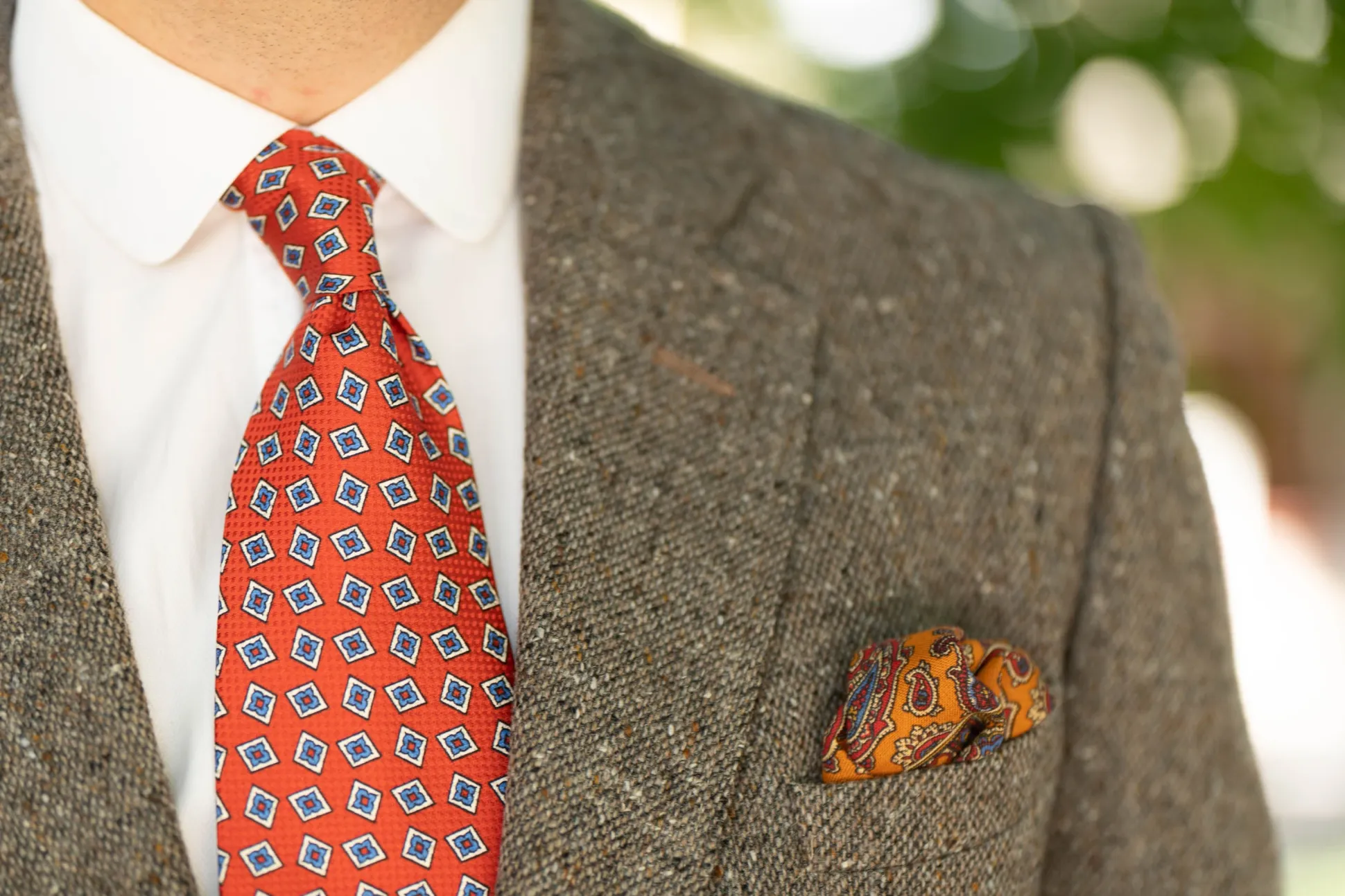 Orange-Red Diamond Printed Jacquard Woven Tie