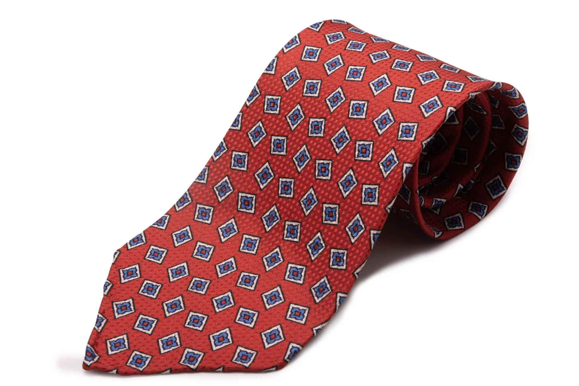 Orange-Red Diamond Printed Jacquard Woven Tie