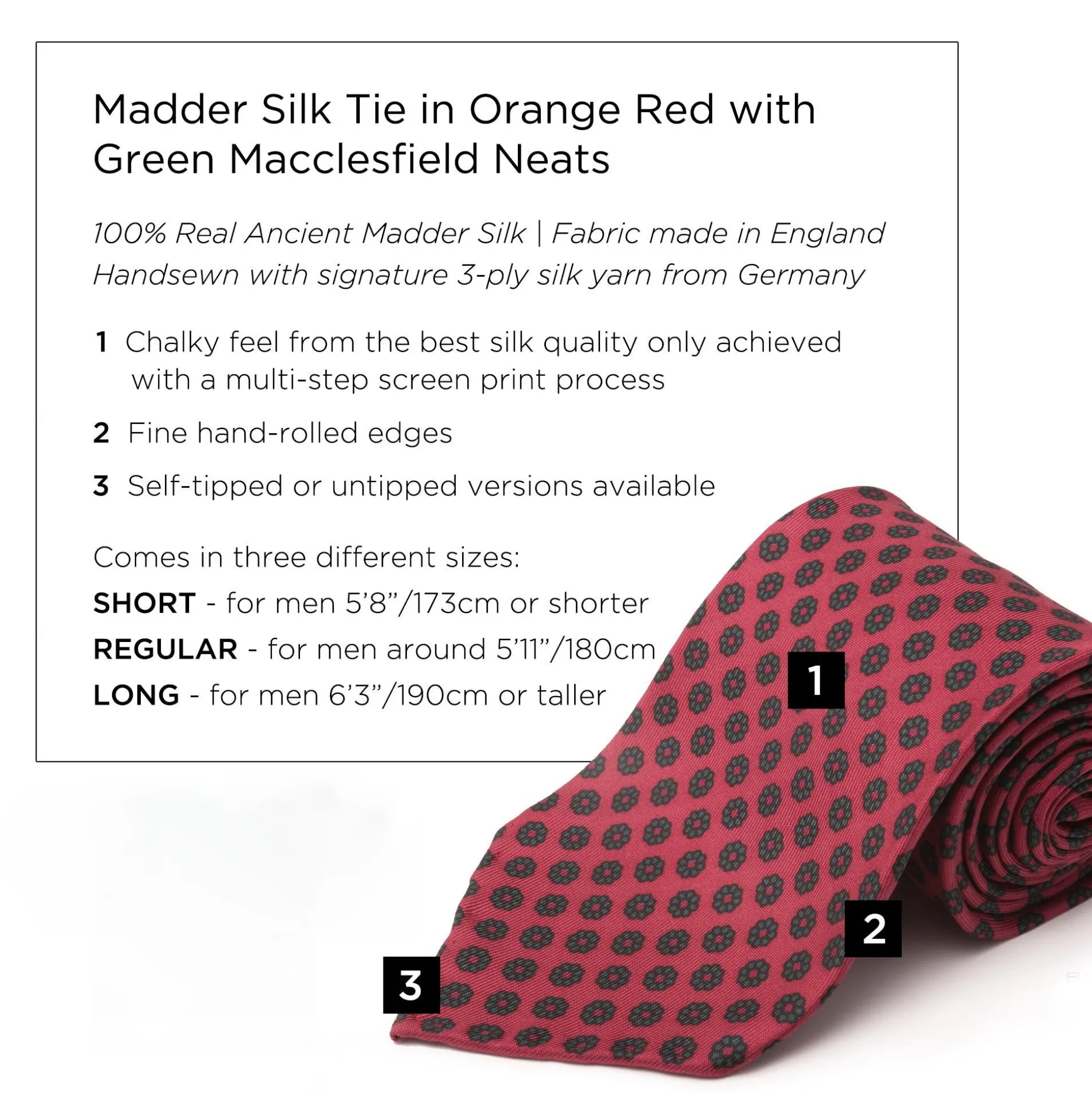 Orange-Red Macclesfield Neats Madder Silk Tie