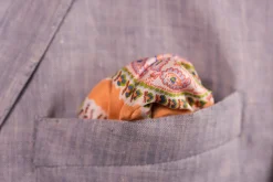 Orange & White Large Paisley Silk Pocket Square