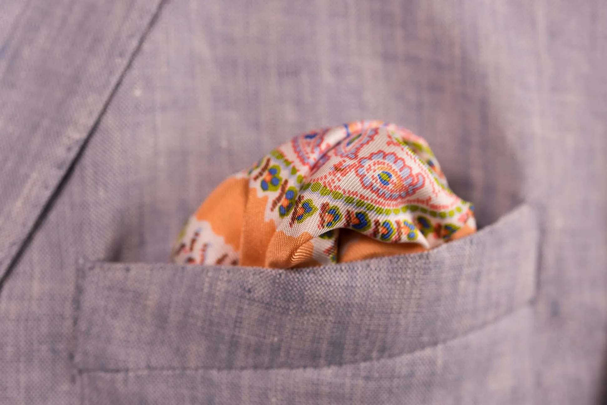 Orange & White Large Paisley Silk Pocket Square
