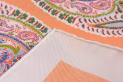 Orange & White Large Paisley Silk Pocket Square