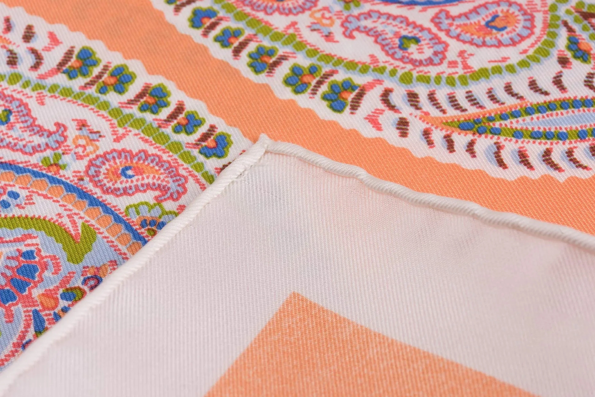 Orange & White Large Paisley Silk Pocket Square