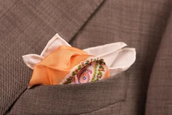 Orange & White Large Paisley Silk Pocket Square