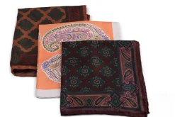 Orange & White Large Paisley Silk Pocket Square