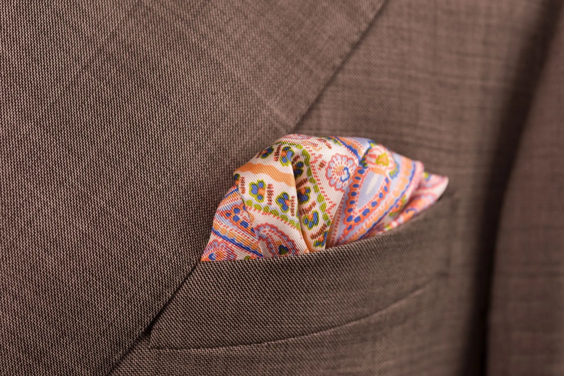 Orange & White Large Paisley Silk Pocket Square