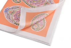 Orange & White Large Paisley Silk Pocket Square