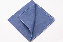 Pale Blue X-Stitch Edge Two-Tone Linen Pocket Square