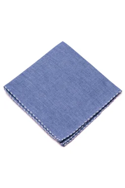 Pale Blue X-Stitch Edge Two-Tone Linen Pocket Square