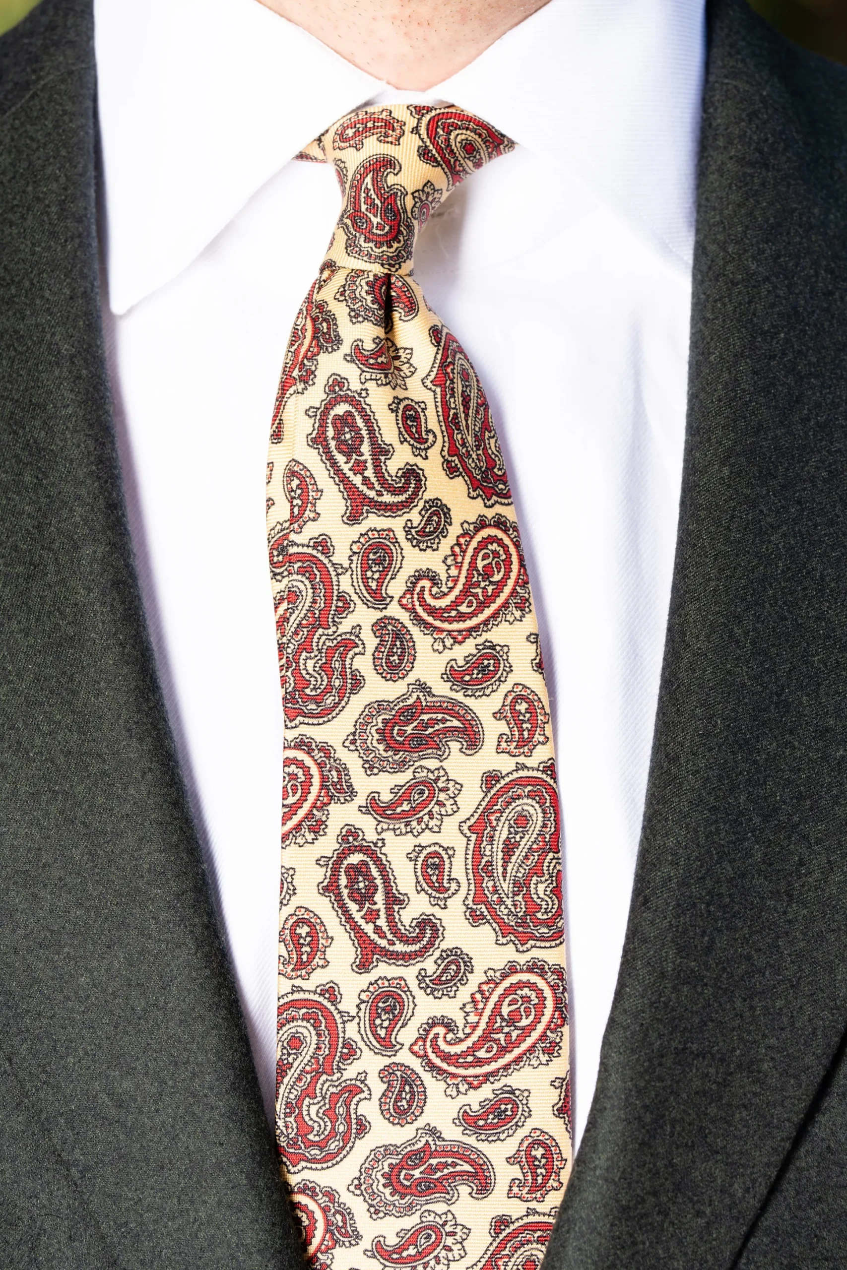 Pale Yellow Paisley Madder Silk Tie
