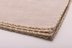 Pale Yellow X-Stitch Edge Light Brown Linen Pocket Square