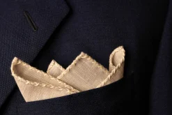 Pale Yellow X-Stitch Edge Light Brown Linen Pocket Square