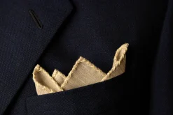 Pale Yellow X-Stitch Edge Light Brown Linen Pocket Square