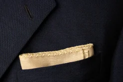Pale Yellow X-Stitch Edge Light Brown Linen Pocket Square