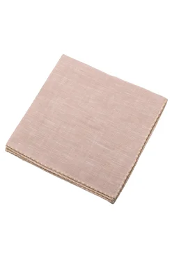 Pale Yellow X-Stitch Edge Light Brown Linen Pocket Square