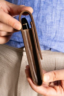 3-Pen Antique Mahogany Full-Grain Leather Pen Case