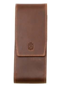 3-Pen Antique Mahogany Full-Grain Leather Pen Case