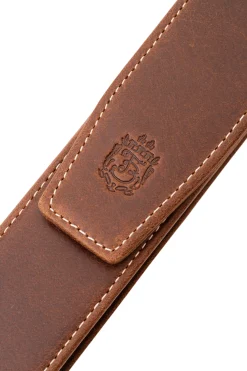 3-Pen Antique Mahogany Full-Grain Leather Pen Case