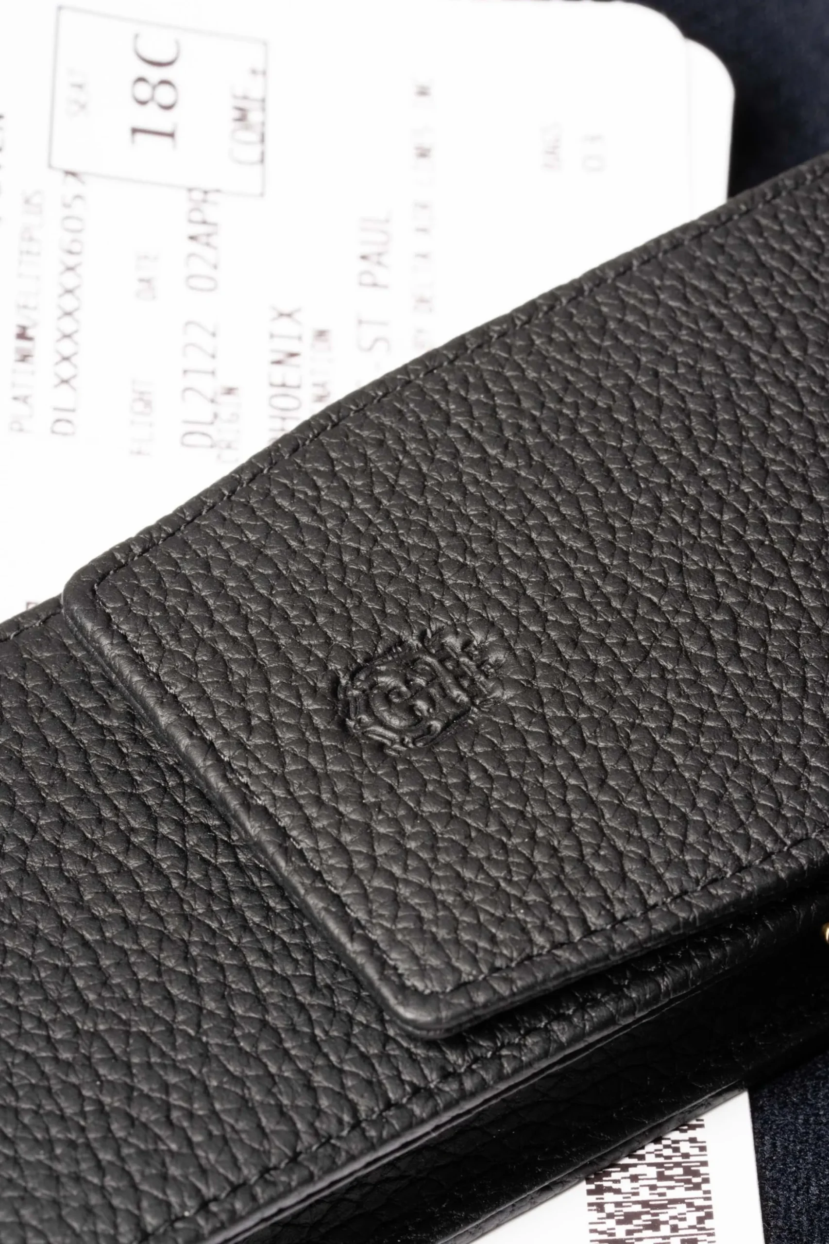 3-Pen Black Full-Grain Calf Togo Leather Pen Case