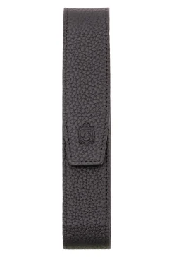 3-Pen Black Full-Grain Calf Togo Leather Pen Case