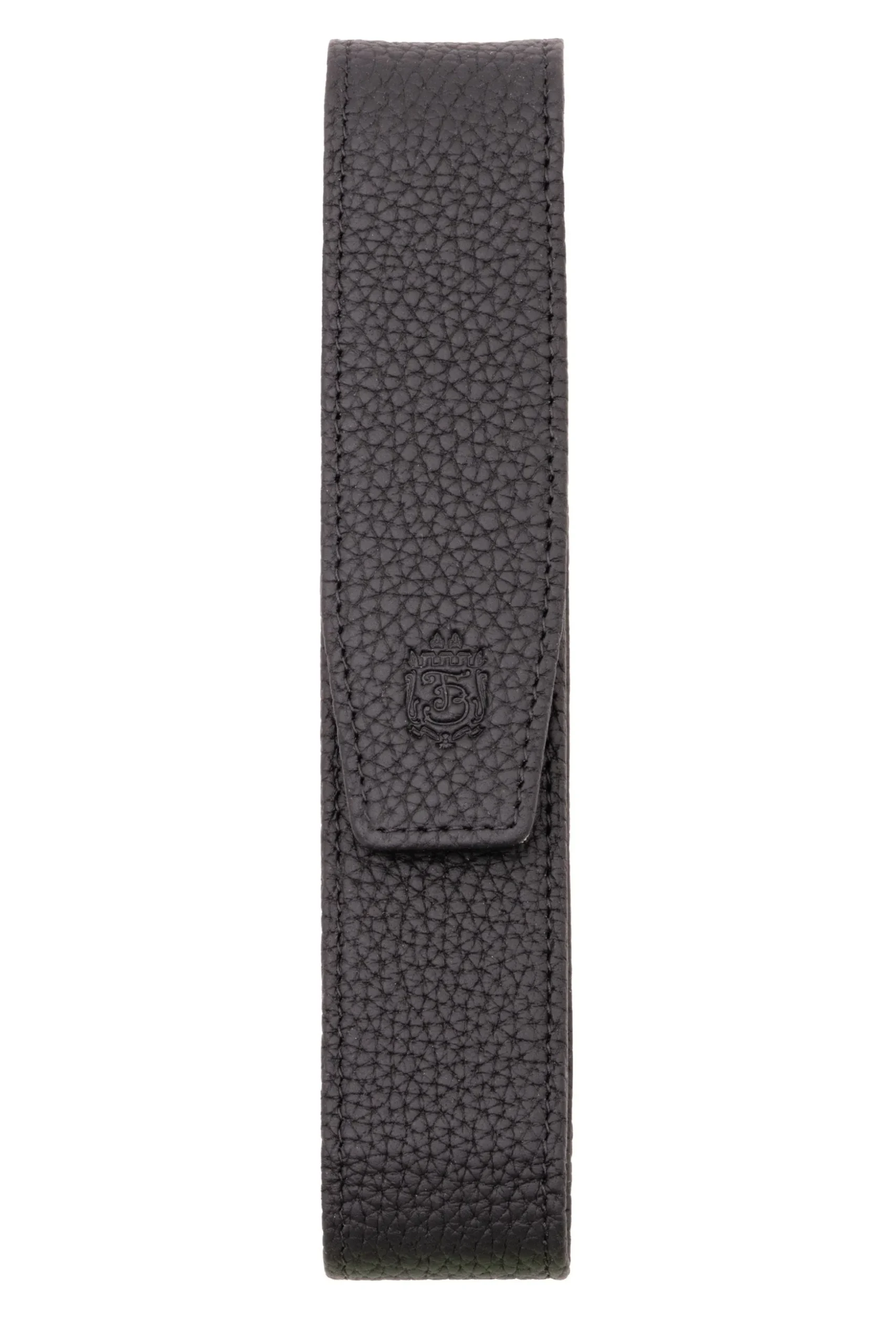 3-Pen Black Full-Grain Calf Togo Leather Pen Case