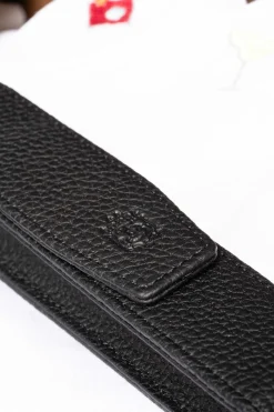 3-Pen Black Full-Grain Calf Togo Leather Pen Case