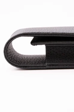 3-Pen Black Full-Grain Calf Togo Leather Pen Case
