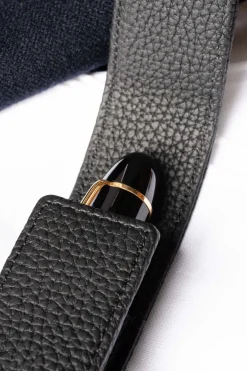 3-Pen Black Full-Grain Calf Togo Leather Pen Case