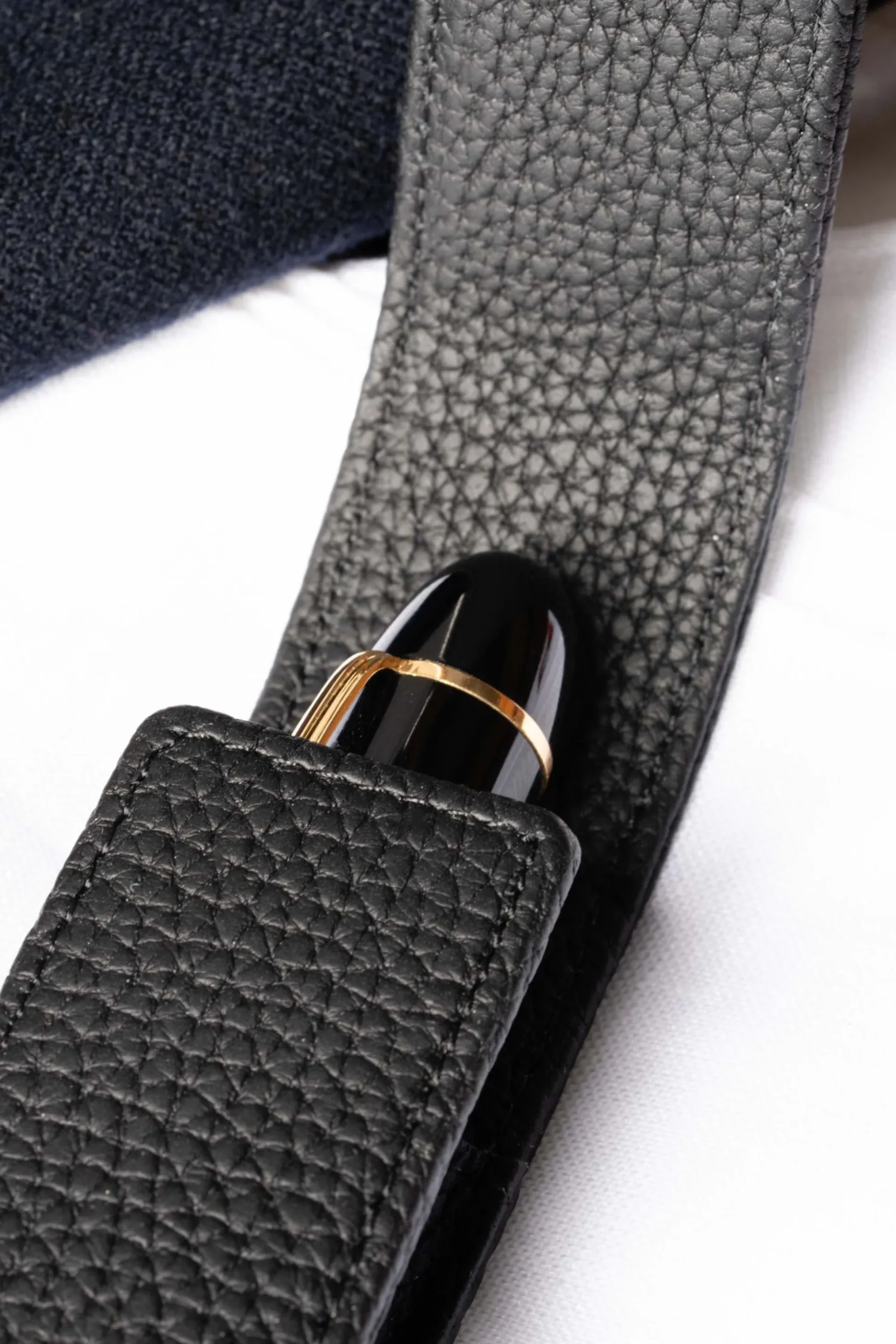 3-Pen Black Full-Grain Calf Togo Leather Pen Case