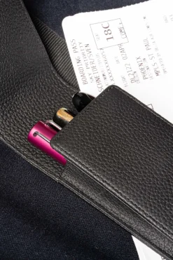 3-Pen Black Full-Grain Calf Togo Leather Pen Case