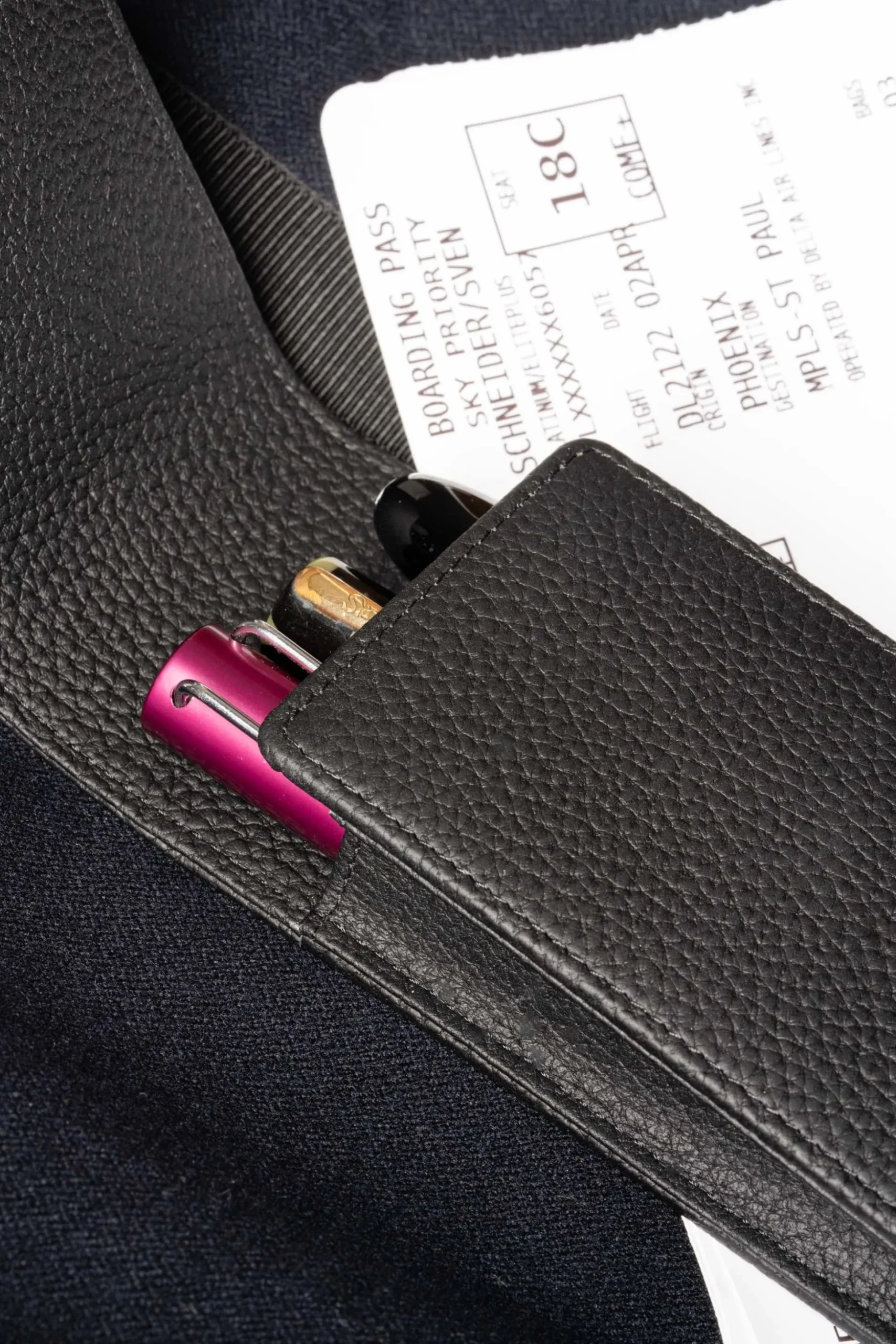 3-Pen Black Full-Grain Calf Togo Leather Pen Case