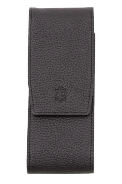 3-Pen Black Full-Grain Calf Togo Leather Pen Case