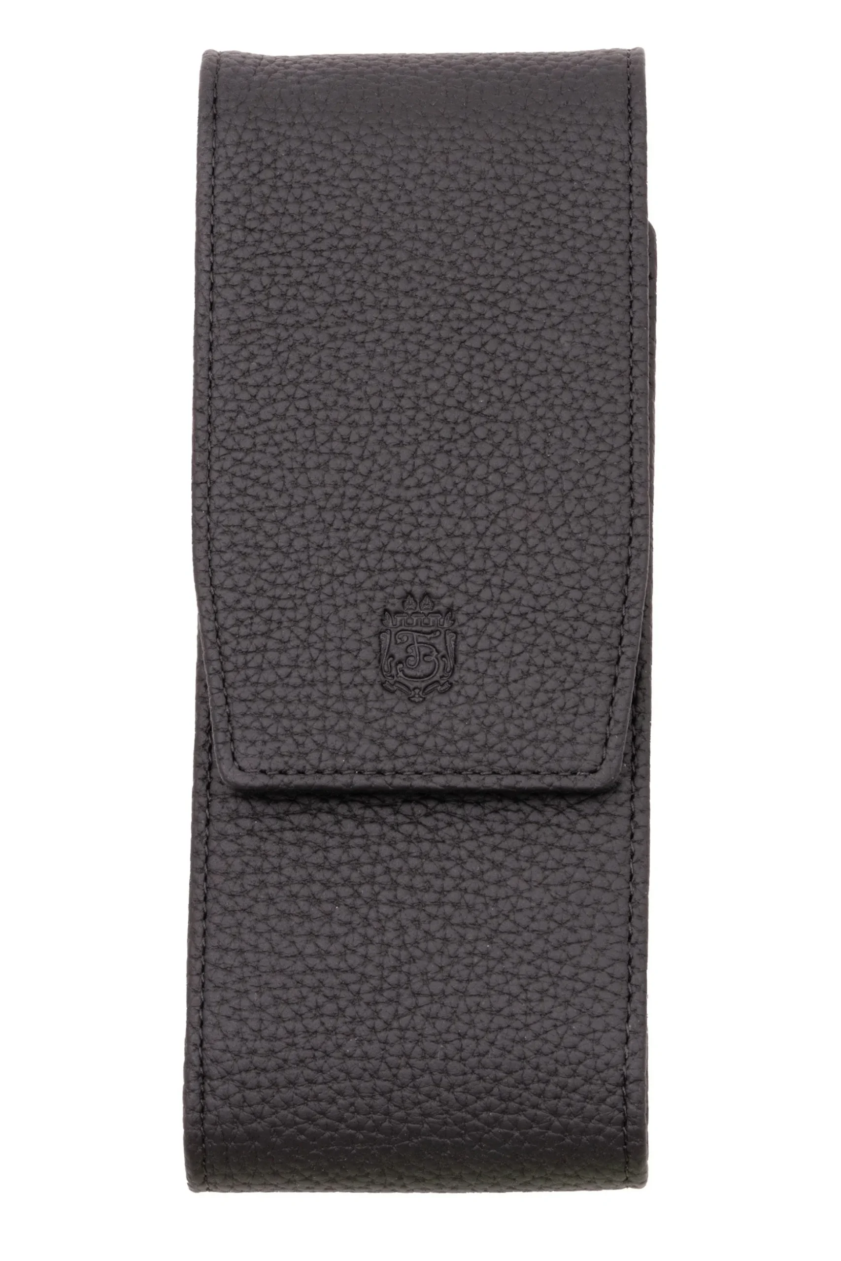 3-Pen Black Full-Grain Calf Togo Leather Pen Case