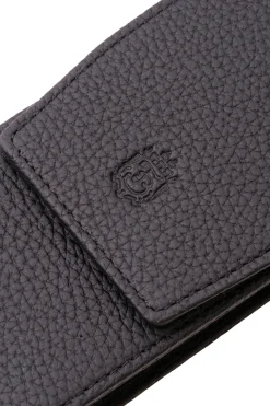 3-Pen Black Full-Grain Calf Togo Leather Pen Case